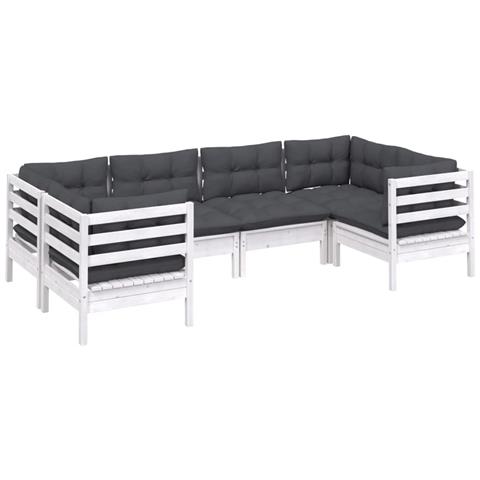 Lusso Casadino -  Set Divani Da Giardino 6 Pz Con Cuscini Bianchi Legno Di Pino - Foto 2
