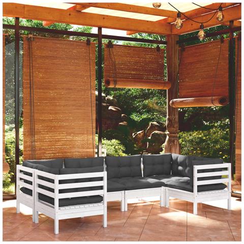 Lusso Casadino -  Set Divani Da Giardino 6 Pz Con Cuscini Bianchi Legno Di Pino - Foto 7