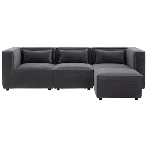 Modular Divano Componibile 3 Posti In Velluto A Coste Grigio Con Pouf - Foto 1