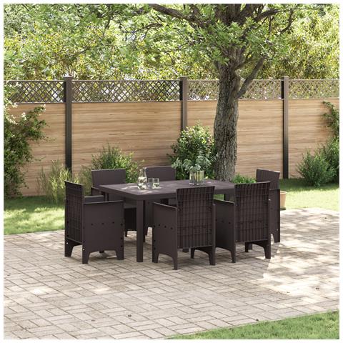 Set da Pranzo da Giardino 7 Pezzi Rattan Plastico Marrone - Foto 2