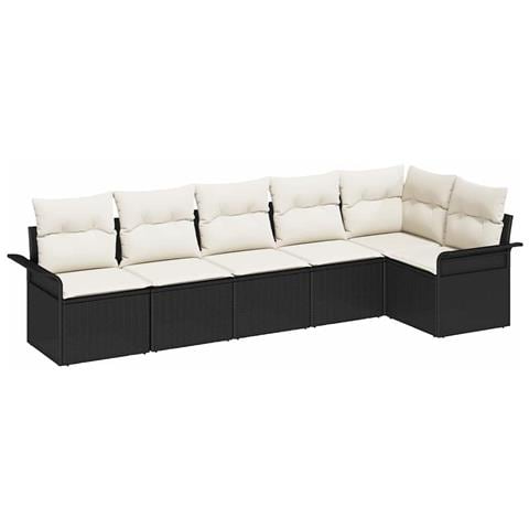 Set di Divano da Giardino 6 Pezzi con Cuscini Nero Rattan - Foto 1