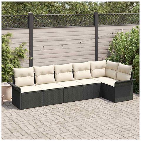 Set di Divano da Giardino 6 Pezzi con Cuscini Nero Rattan - Foto 2