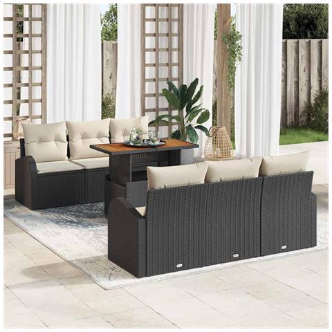 Set divano da giardino da 7 pezzi con cuscini neri in polyrattan, Divano da giardino a 2 posti con spazio di stoccaggio e cuscini neri in polyrattan - Foto 2