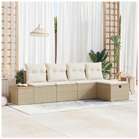 Set divano giardino a 5 pezzi con cuscini beige rattan sintetico - Foto 2