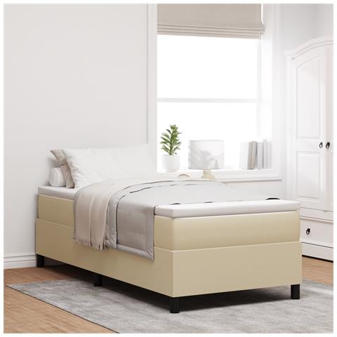Letto con Rete e Materasso Verde Chiaro Grigio 80x200 cm in Tessuto di Panna - Foto 2