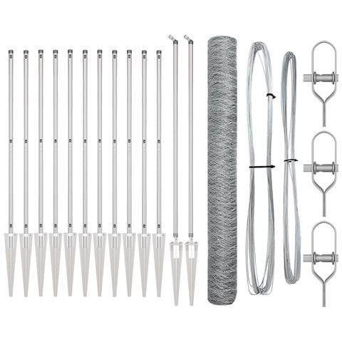 Recinzione Esagonale 1.4x25 m Acciaio Zincato, Posti per Recinzione con Picchetto 13 pz Ø32 mm 160 cm Acciaio Zincato - Foto 1