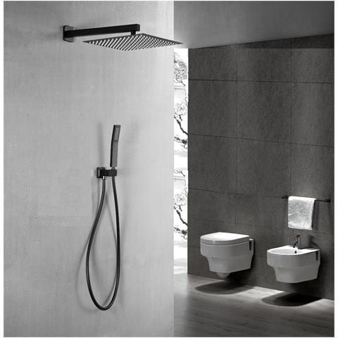 Set Doccia Completo Di Soffione Quadrato 25x25 Cm E Set Doccetta Kz-1004-2 Mumbai - Nero Opaco - Foto 1