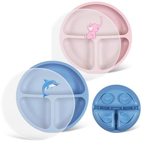 Piatti In Silicone Per Bambini Con Ventosa E Coperchio 2 Pezzi - Foto 1