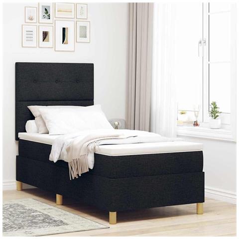 Letto a molle con materasso Nero 100 x 200 cm Tessuto - Foto 2