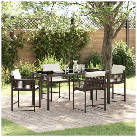 Set da Pranzo per Giardino 5 pcs Marrone polyrattan - Foto 2