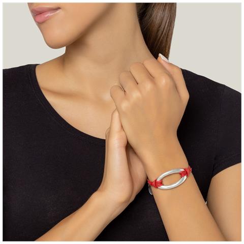 Bracciale In Cordino Rosso E Maglia Placcata Argento - Foto 2
