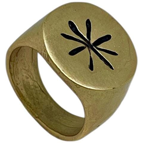 Anello Con Sigillo A Stella In Ottone Placcato Oro - Foto 1