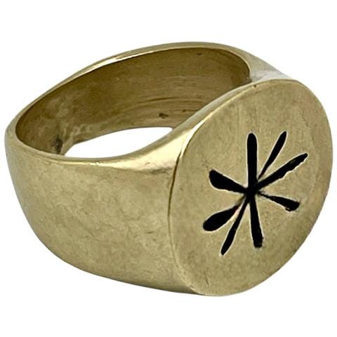 Anello Con Sigillo A Stella In Ottone Placcato Oro - Foto 4