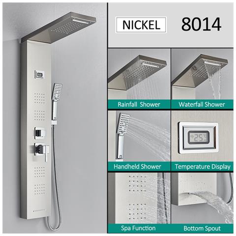 Pannello doccia Blackswan, modello M8014 nichelato con bocca a cascata, display digitale, LED e funzioni SPA, misura 114 cm - Foto 2