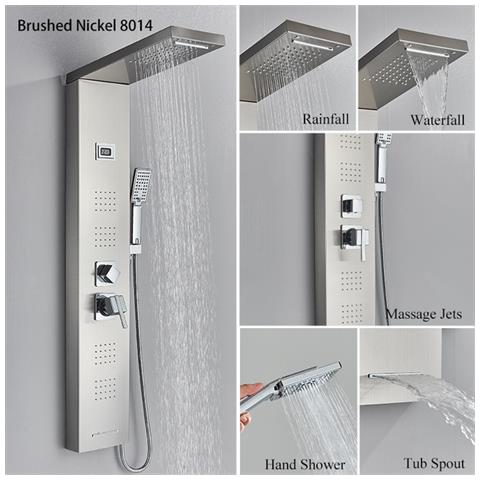 Pannello doccia Blackswan, modello M8014 nichelato con bocca a cascata, display digitale, LED e funzioni SPA, misura 114 cm - Foto 4