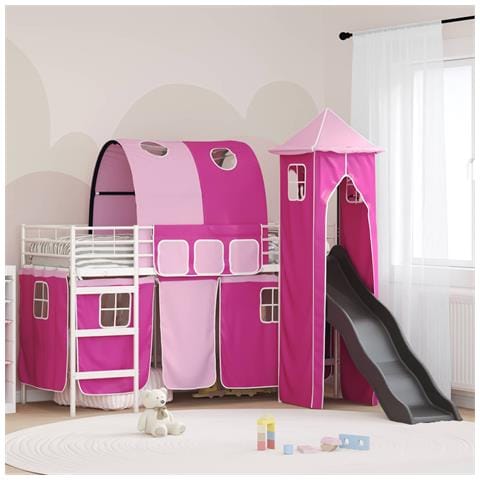 Struttura del letto loft per bambini Bianco e Rosa Metallo - Foto 2