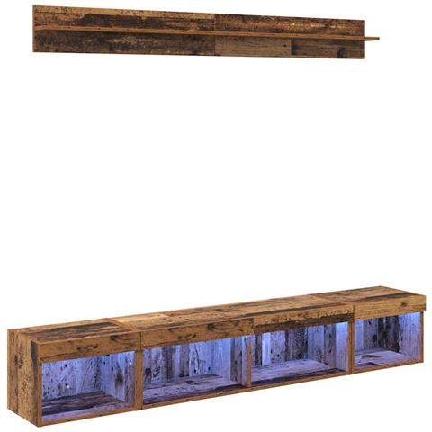 Set di Mobiletto da TV a Parete con led 5 pcs Legno vecchio - Foto 1