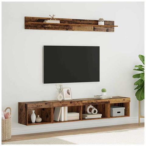 Set di Mobiletto da TV a Parete con led 5 pcs Legno vecchio - Foto 2