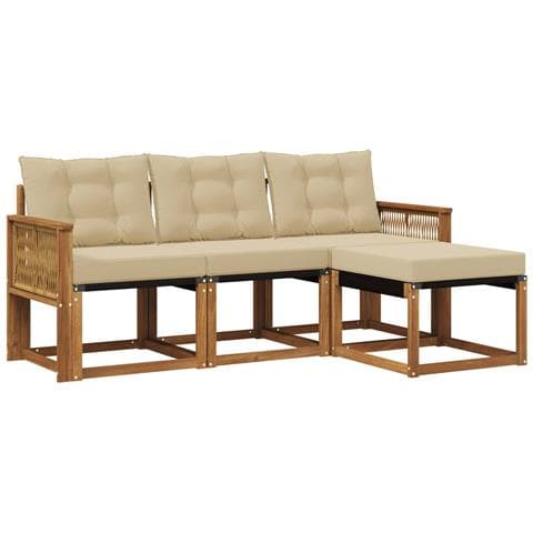 Set di divani da esterno con cuscino 4 pcs Naturale e Beige - Foto 1