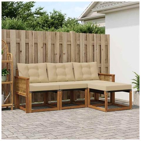 Set di divani da esterno con cuscino 4 pcs Naturale e Beige - Foto 2