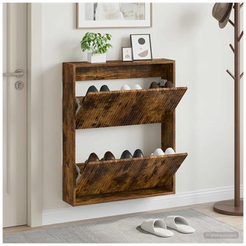 Mobiletto per Scarpe da Muro ARNHEM 71 x 17 x 86 cm Rovere Fumo - Foto 2