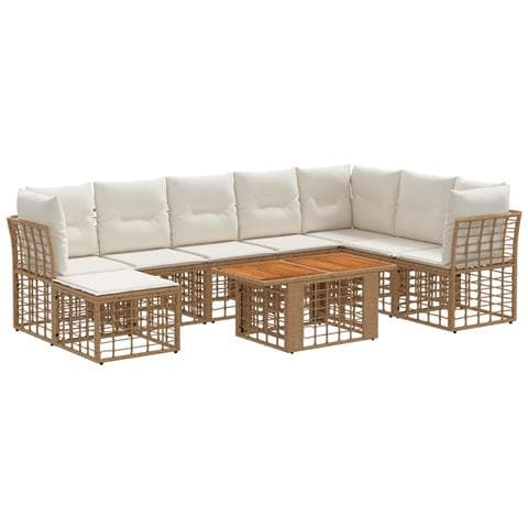 Set Divano da Giardino 9 pz Naturale e Bianco Crema polyrattan - Foto 1