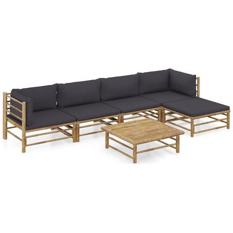 Set Divani Da Giardino 6 Pz Con Cuscini Grigio Scuro In Bamb? - Foto 1