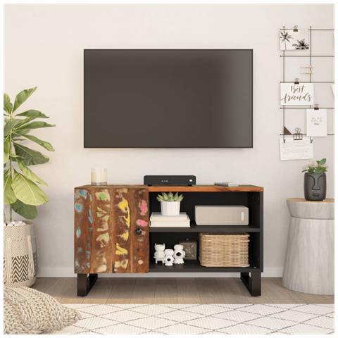 Mobile Tv 80x33x46cm Legno Massello Recupero Legno Multistrato - Foto 9