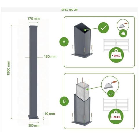 Pack Cancello A Battente Arlberg 350b180 + 2 Pali Alluminio H. 190cm Grigio - Foto 8