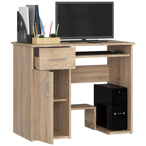 Scrivania per computer JAY, 1 anta e 1 cassetto, 90x50x74 cm, Colore Sonoma Quercia - Foto 2