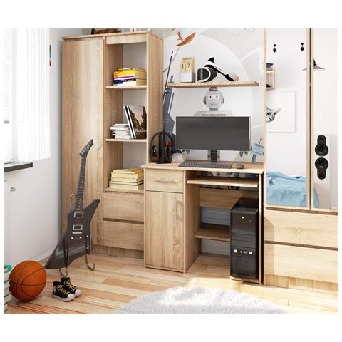 Scrivania per computer JAY, 1 anta e 1 cassetto, 90x50x74 cm, Colore Sonoma Quercia - Foto 8