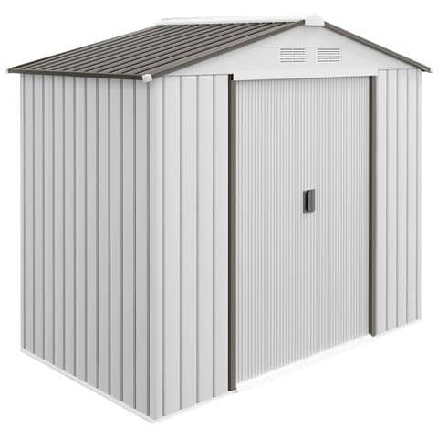 Casetta Porta Utensili In Acciaio, Capanno Da Giardino Con Porte Scorrevoli, 213x130x185 Cm, Bianco - Foto 1