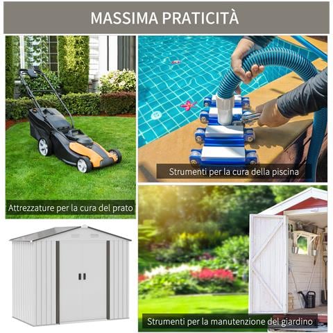 Casetta Porta Utensili In Acciaio, Capanno Da Giardino Con Porte Scorrevoli, 213x130x185 Cm, Bianco - Foto 6