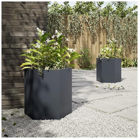 Fioriere da Giardino 2 pz Antracite Esagono 46x40x45 cm Acciaio - Foto 2