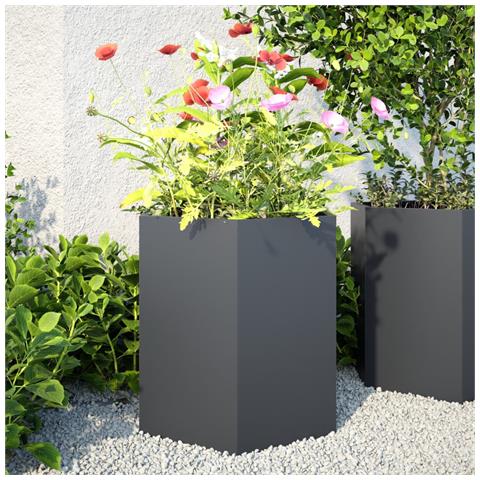 Fioriere da Giardino 2 pz Antracite Esagono 46x40x45 cm Acciaio - Foto 10