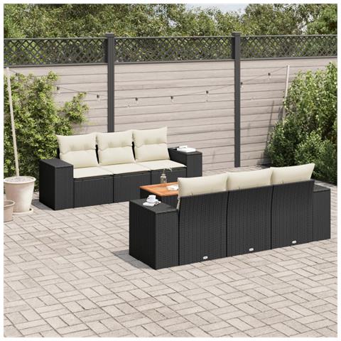 Set Divani da Giardino con Cuscini 7pz Nero Polyrattan - Foto 2