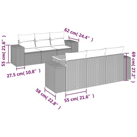 Set Divani da Giardino con Cuscini 7pz Nero Polyrattan - Foto 3