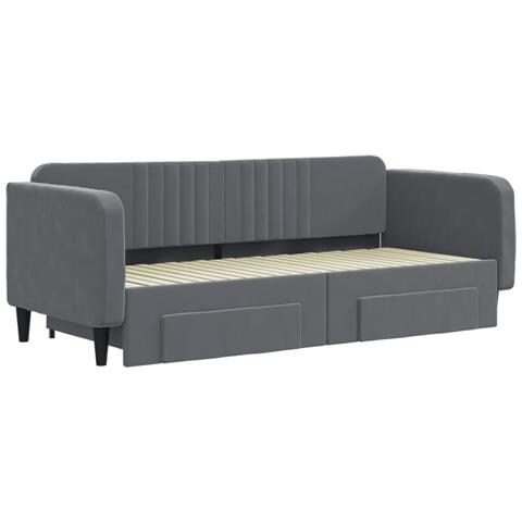 Divano Letto Estraibile Cassetti Grigio Scuro 90x200cm Velluto - Foto 3