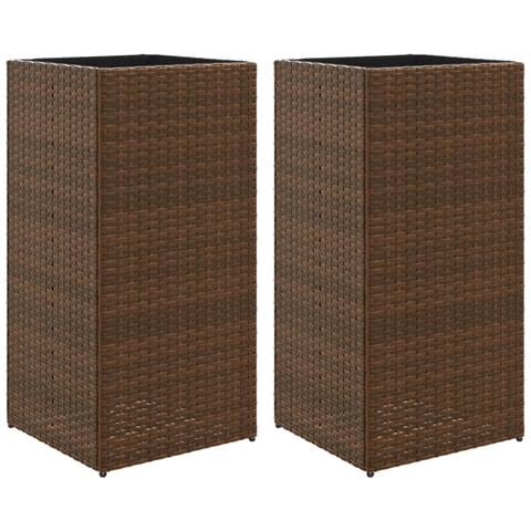 Fioriere Da Giardino 2 Pz Marrone 40x40x80 Cm In Polyrattan - Foto 2