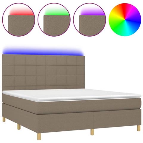Letto a Molle con Materasso e LED Tortora 180x200 cm in Tessuto - Foto 1