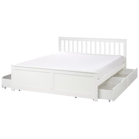 Letto Con Cassetti Contenitori Legno Di Pino Olendon 160 X 200 Cm Bianco - Foto 2