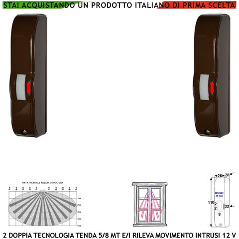 Doppia Tecnologia Tenda 2 Sensori Di Movimento Marrone Portata 5 Mt Antifurto Rileva Intrusi Vano Finestra Esterno Pro - Foto 1