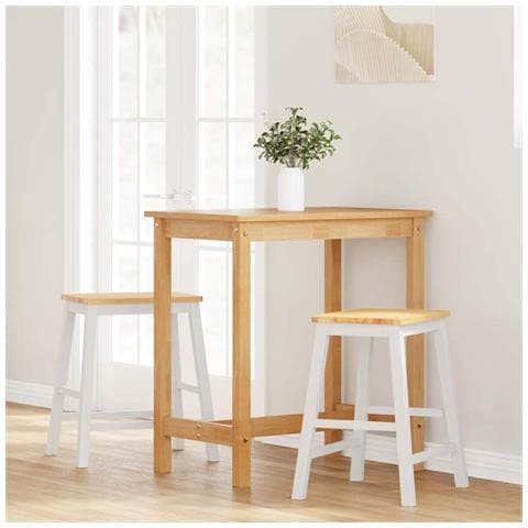 Sedie da Bar 2 pz Bianchi in Legno Massello di Hevea - Foto 2