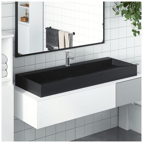 Lavandino 120x46x11 Cm Blocco In Marmo/minerale Nero Opaco - Foto 1