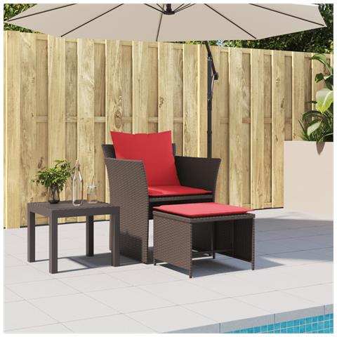 Sedia Da Giardino Con Poggiapiedi In Polyrattan Marrone - Foto 3