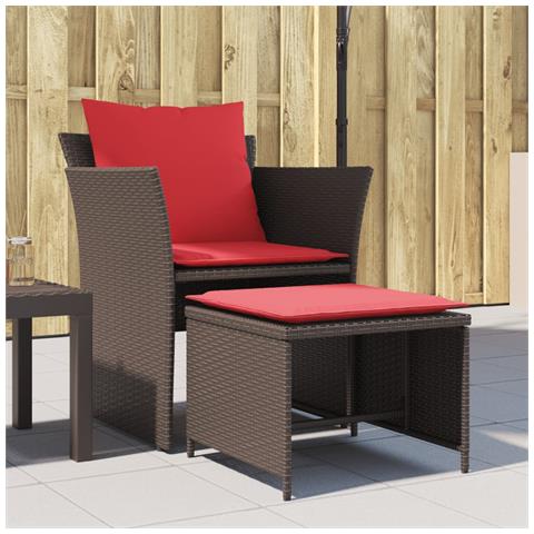 Sedia Da Giardino Con Poggiapiedi In Polyrattan Marrone - Foto 1