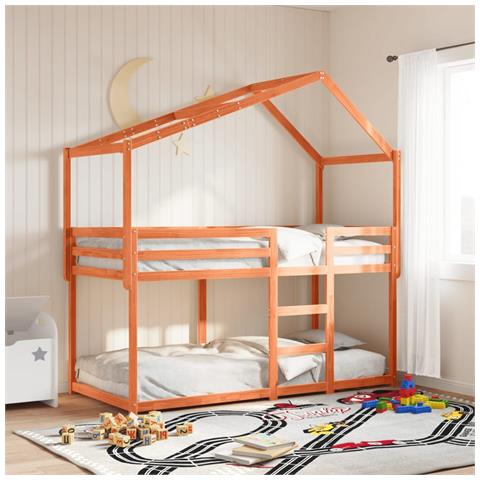 Tetto Letto Bambini Marrone Cera 203x95,5x142 Cm Massello Pino - Foto 1