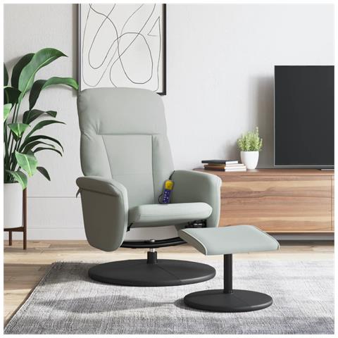 Lusso Casadino -  Poltrona Massaggio Reclinante Poggiapiedi Grigio Chiaro Velluto - Foto 8