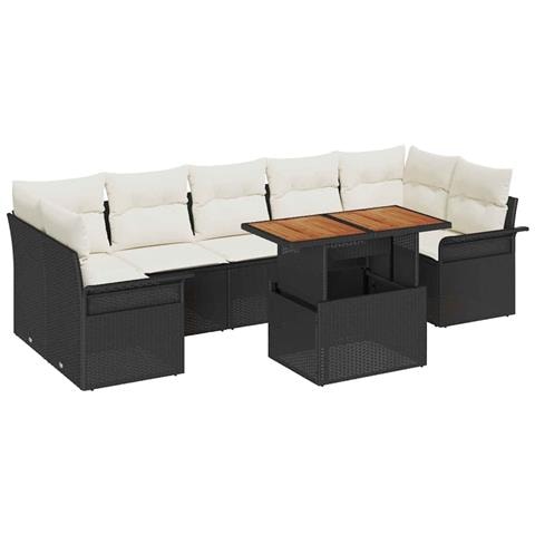 Set Divano da Giardino 8 Pezzi con Cuscini Nero Rattan PE Acacia - Foto 1