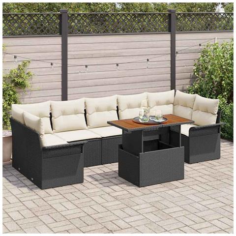 Set Divano da Giardino 8 Pezzi con Cuscini Nero Rattan PE Acacia - Foto 2